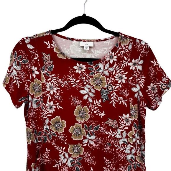 J. Jill Floral Short Sleeve Round Neck Front Pocket Dress Red Size Small Petite - Picture 3 of 8